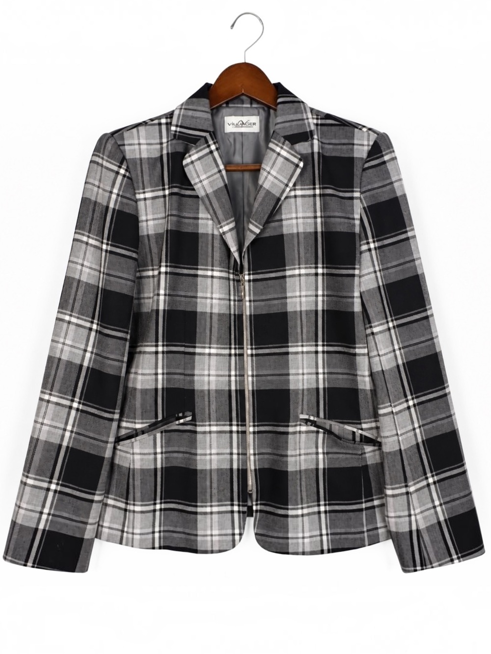 Vintage Y2K Villager Liz Claiborne Plaid Zip Blazer 12
